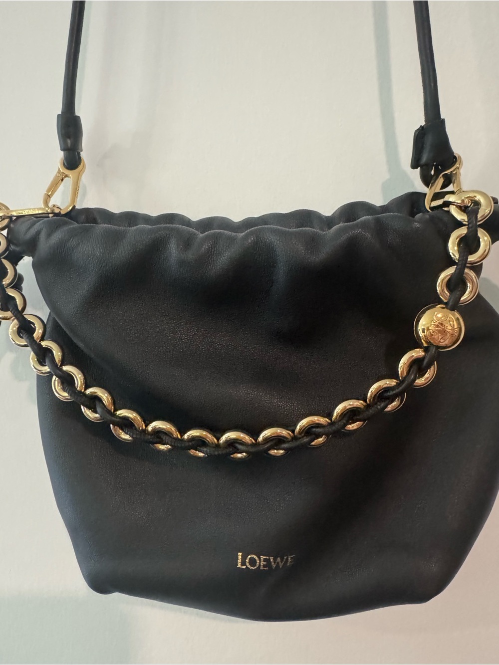 Authentic Loewe Mini Flamenco with Gold Donut Chain and crossbody chain